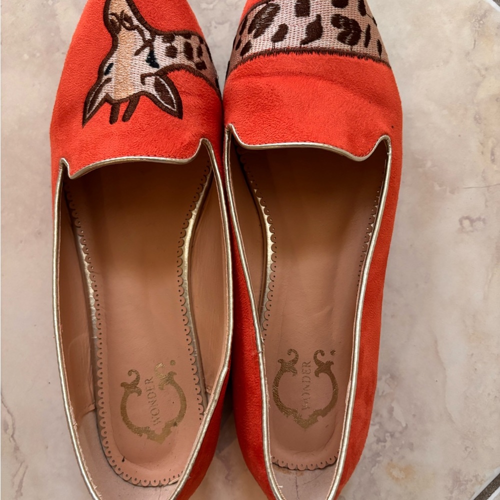 C. Wonder Orange Loafers with Whimsical Giraffe Design